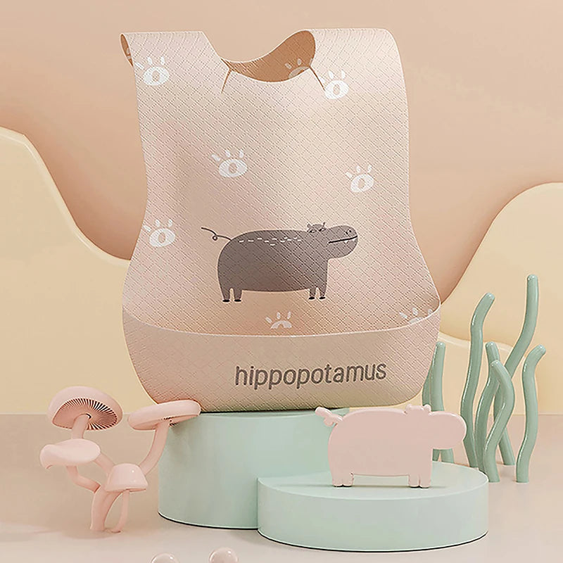 Waterproof Adjustable Food Feeding Supply Baby Bib With Food Catcher Disposable Children's Bib Cartoon Saliva Towel