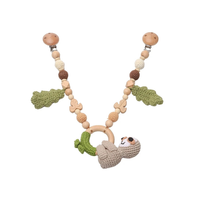 Baby Rattle Toys 0-12 Months Newborn Crochet Rattle Stroller Mobile Toys Wooden Clips Pendant Toys for Newborn Baby Animal Toys