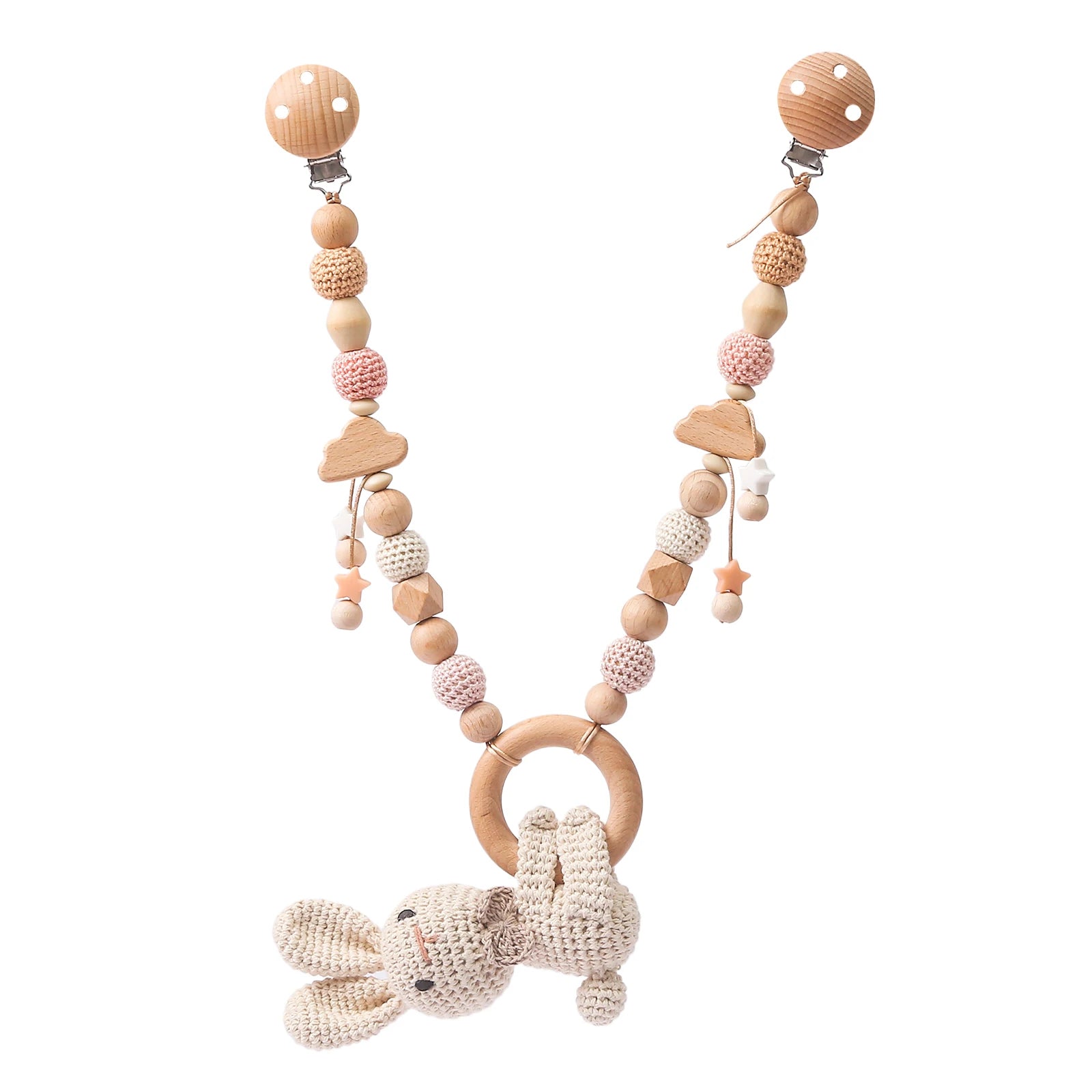 Baby Rattle Toys 0-12 Months Newborn Crochet Rattle Stroller Mobile Toys Wooden Clips Pendant Toys for Newborn Baby Animal Toys