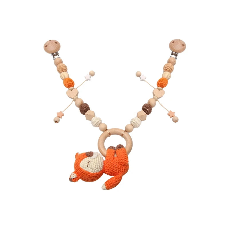 Baby Rattle Toys 0-12 Months Newborn Crochet Rattle Stroller Mobile Toys Wooden Clips Pendant Toys for Newborn Baby Animal Toys