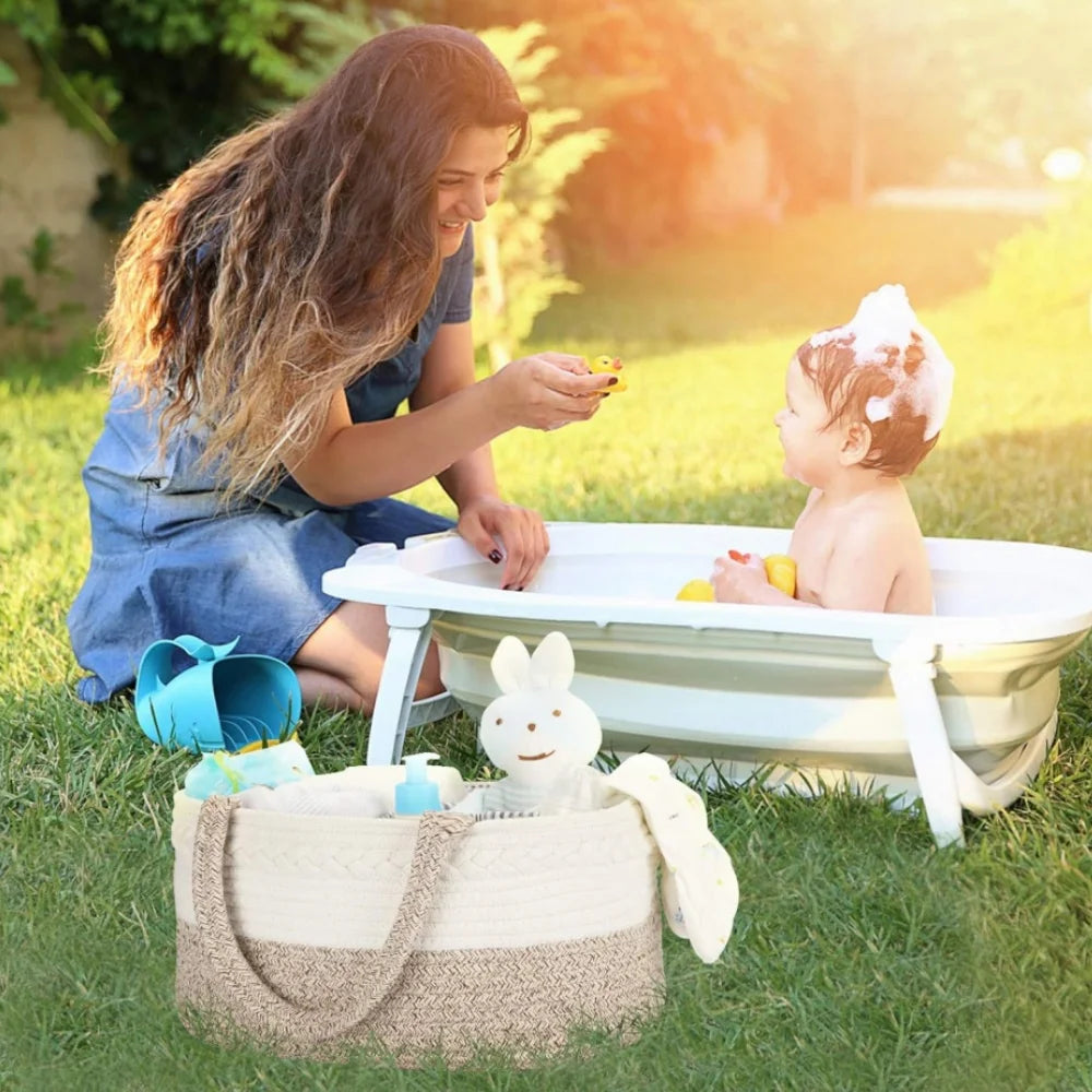 Baby Storage Nursery Organizer Basket Infant Diaper Bag with Handle Changing Nappy Kids Storage Carrier Large Pocket