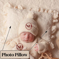 Newborn Photography Props Kit Knitted Baby Jumpsuit+pompom Cap Cute Teddy Bear Doll with Headband Lace Pillow Studio Photo Props