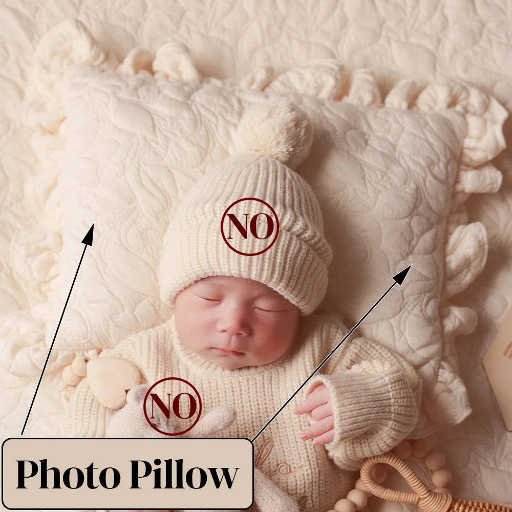 Newborn Photography Props Kit Knitted Baby Jumpsuit+pompom Cap Cute Teddy Bear Doll with Headband Lace Pillow Studio Photo Props