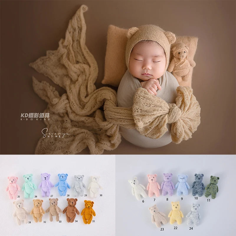 Newborn Photography Handmade Doll Knit Teddy Bear Toy 15*10*5cm Baby Animal Comfort Toy Multi Colors Infants Photoshoot Prop