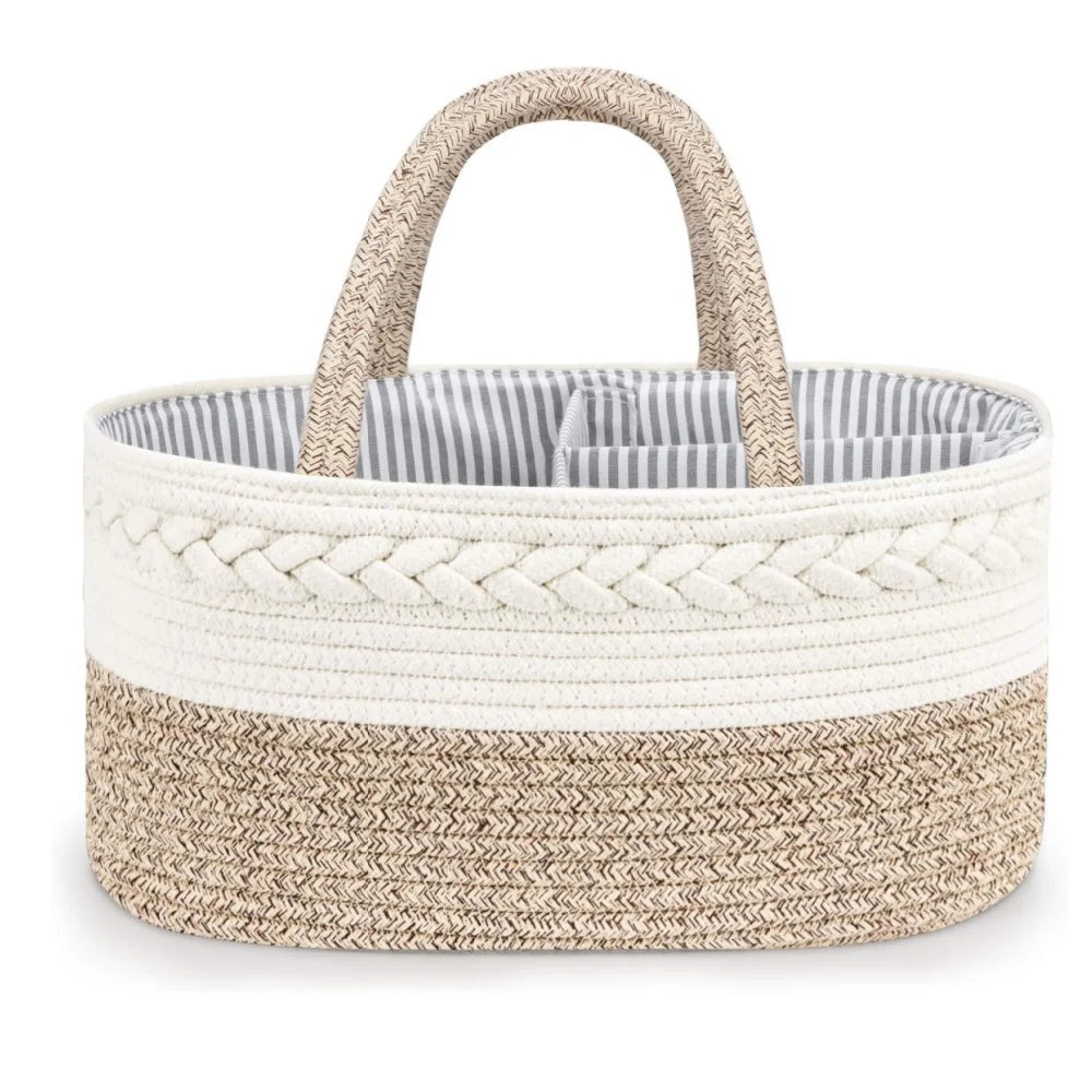 Baby Storage Nursery Organizer Basket Infant Diaper Bag with Handle Changing Nappy Kids Storage Carrier Large Pocket