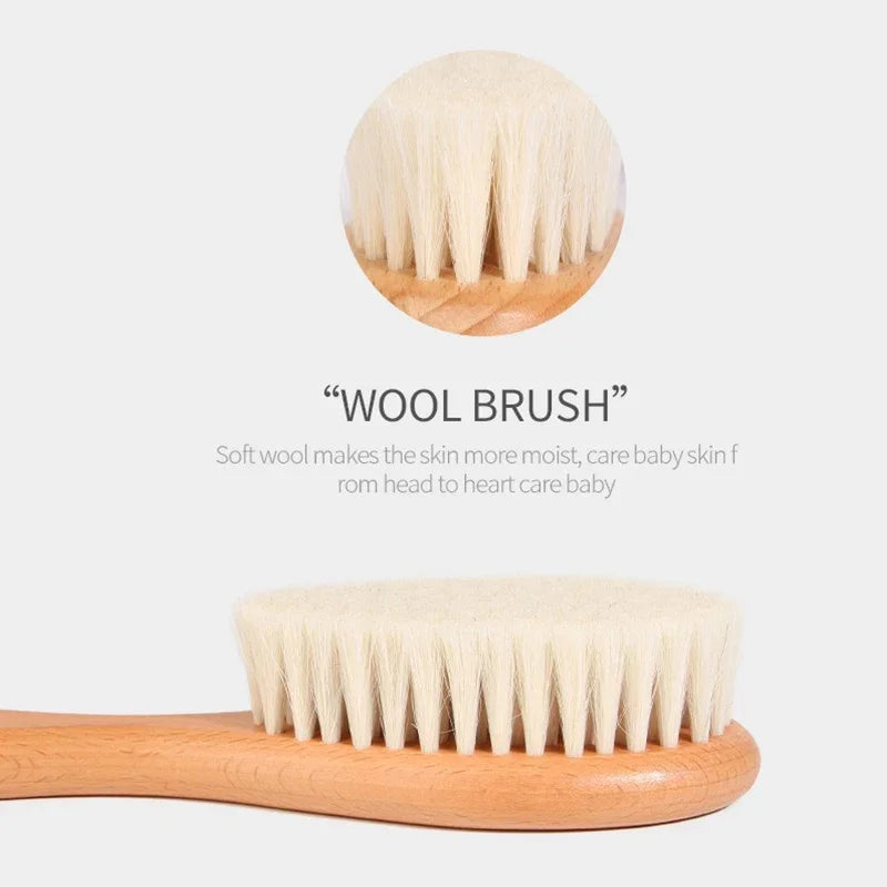 Newborn Baby Wooden Brush Natural Wool Comb Infant Head Massager Portable Bath Brush For Kids