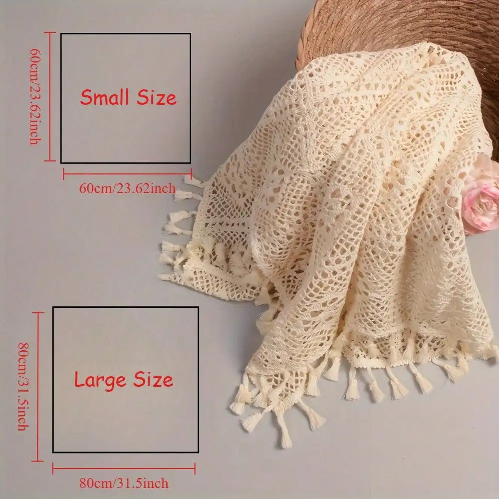 Newborn Photo Prop Boho Blanket - Soft Beige Textured Mat with Intricate Lace Floral Design - Ideal for Baby Shoots