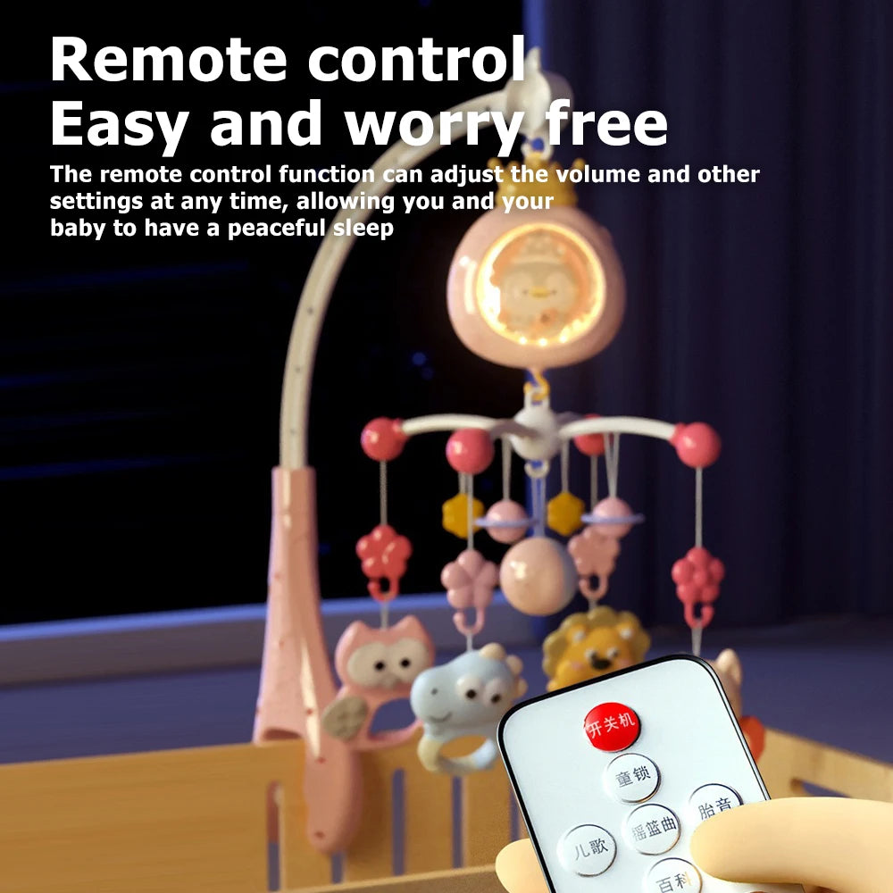 Baby Crib Mobile with Projector and Night Light, Remote Control Musical Rotating Toy with Soothing Lullabies for Newborns