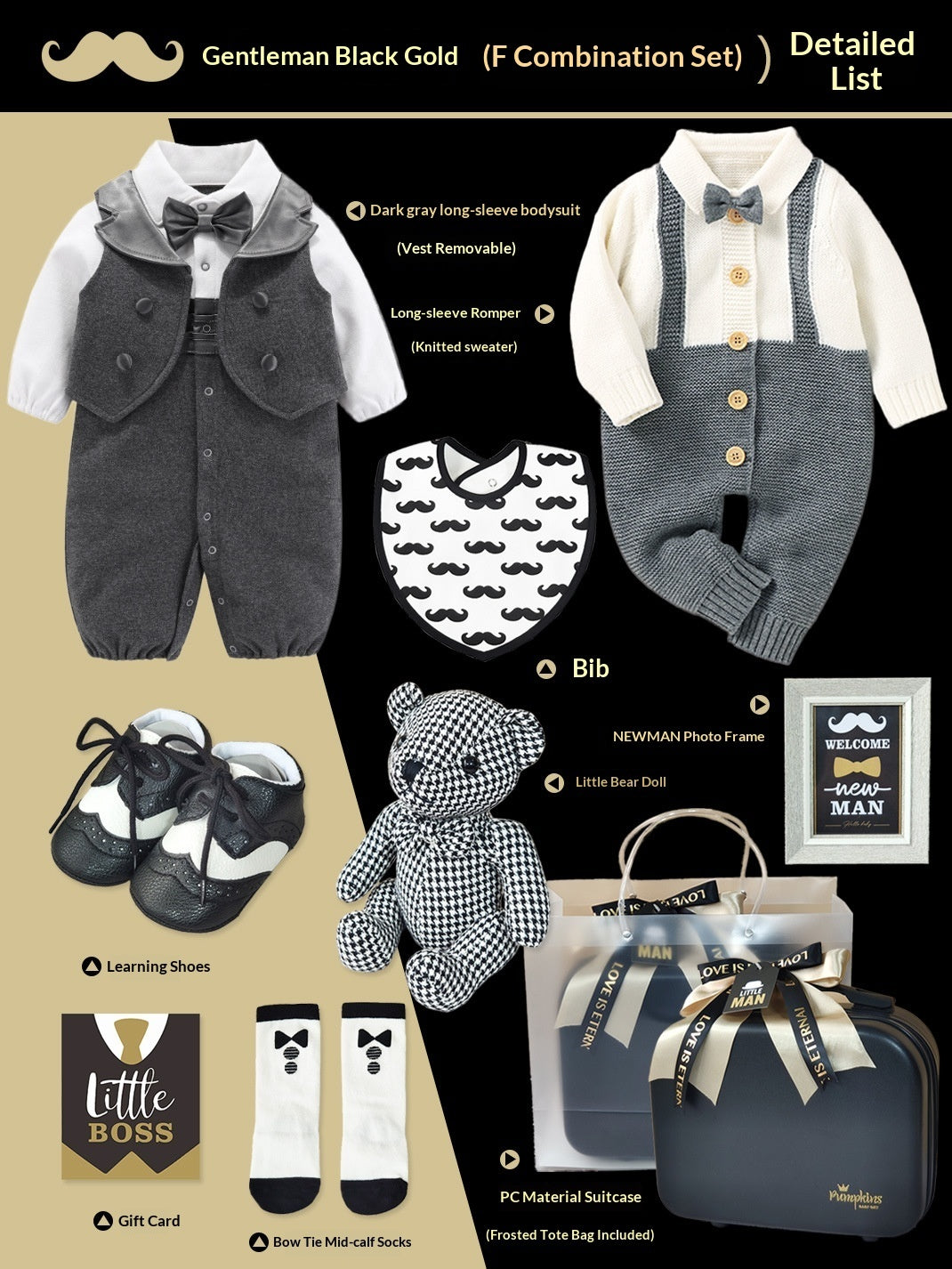Baby High-end Gift Box Little Gentleman Black And Gold Suit Set