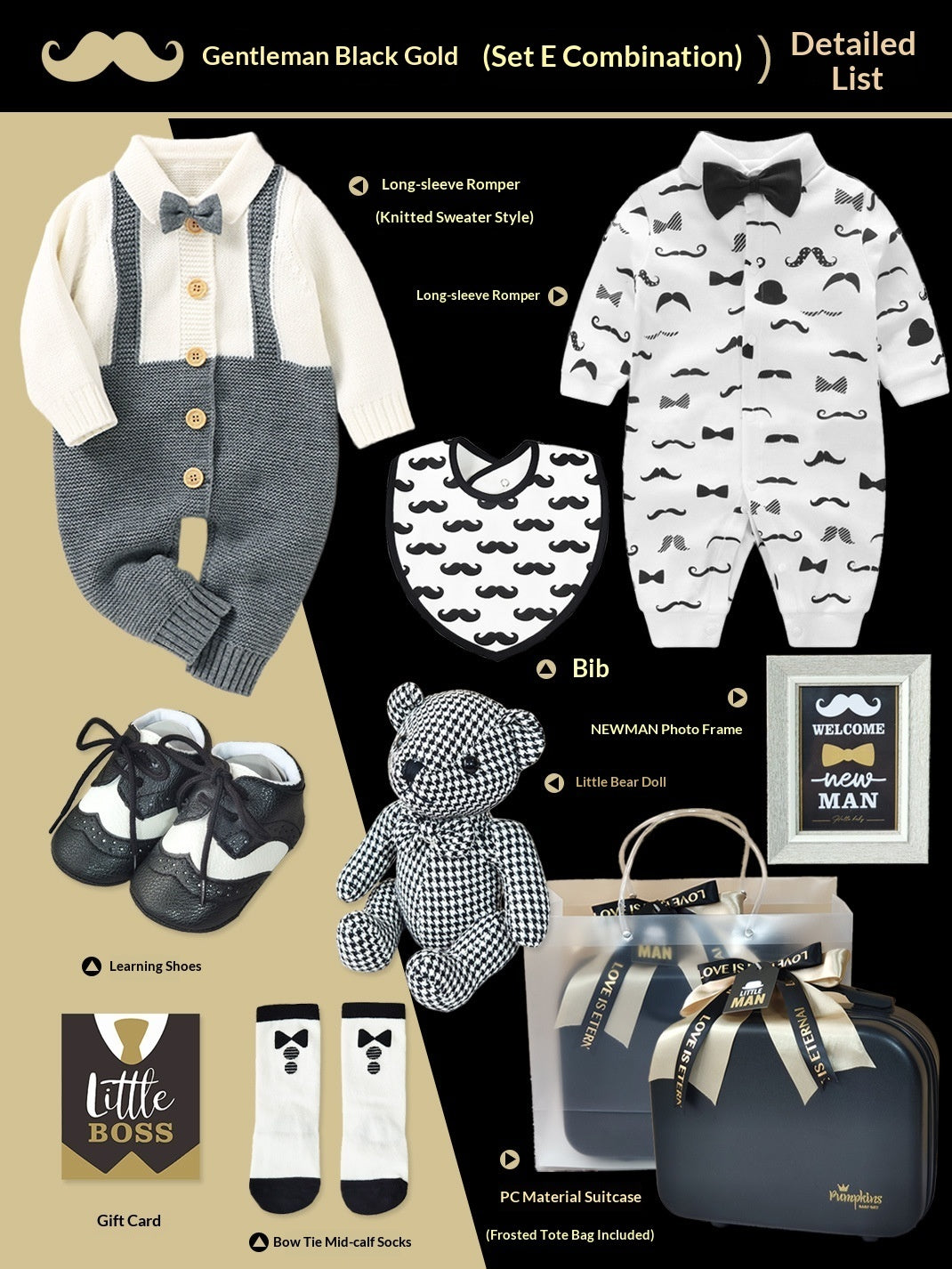 Baby High-end Gift Box Little Gentleman Black And Gold Suit Set