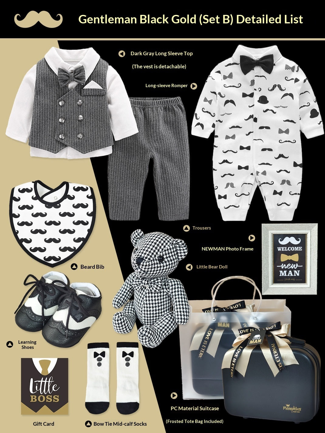 Baby High-end Gift Box Little Gentleman Black And Gold Suit Set