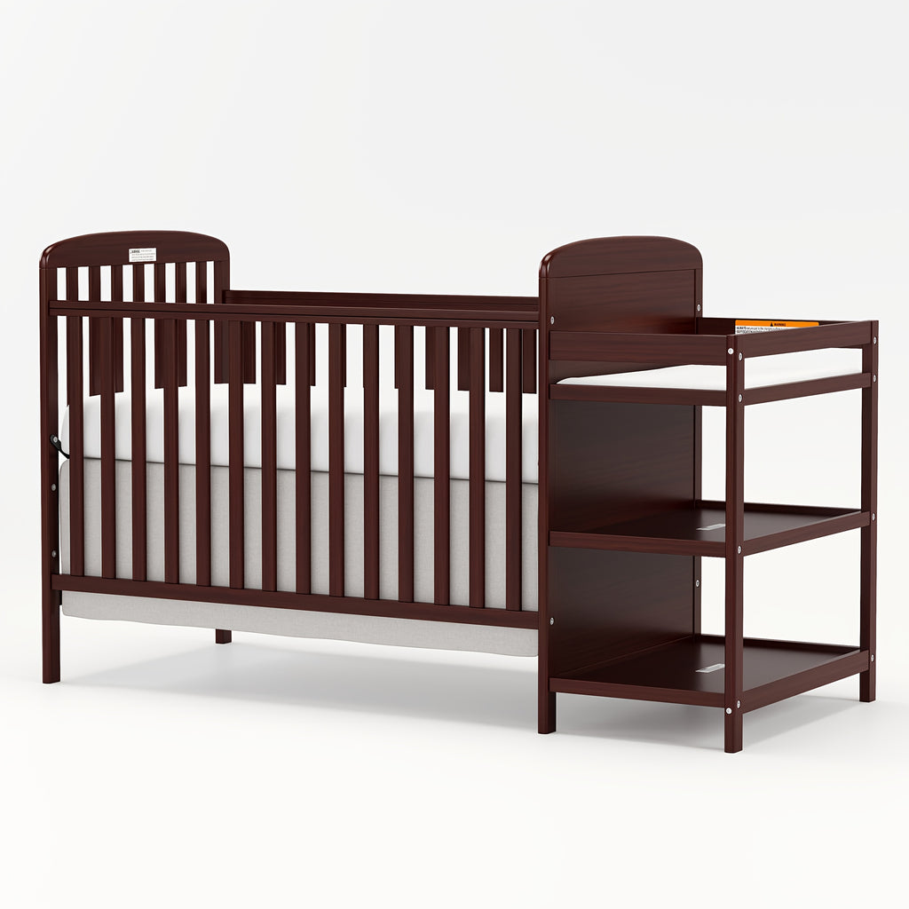 Goldzone 4-in-1 Convertible Baby Crib, Wooden Baby Stuffs Converts Into Toddler Bed with Changing Table, Newborn Essential Items Full Size Nursery Decor Cribs, Adjustable Heights, Item Weight: 56lbs, Maximum Weight Recommenda