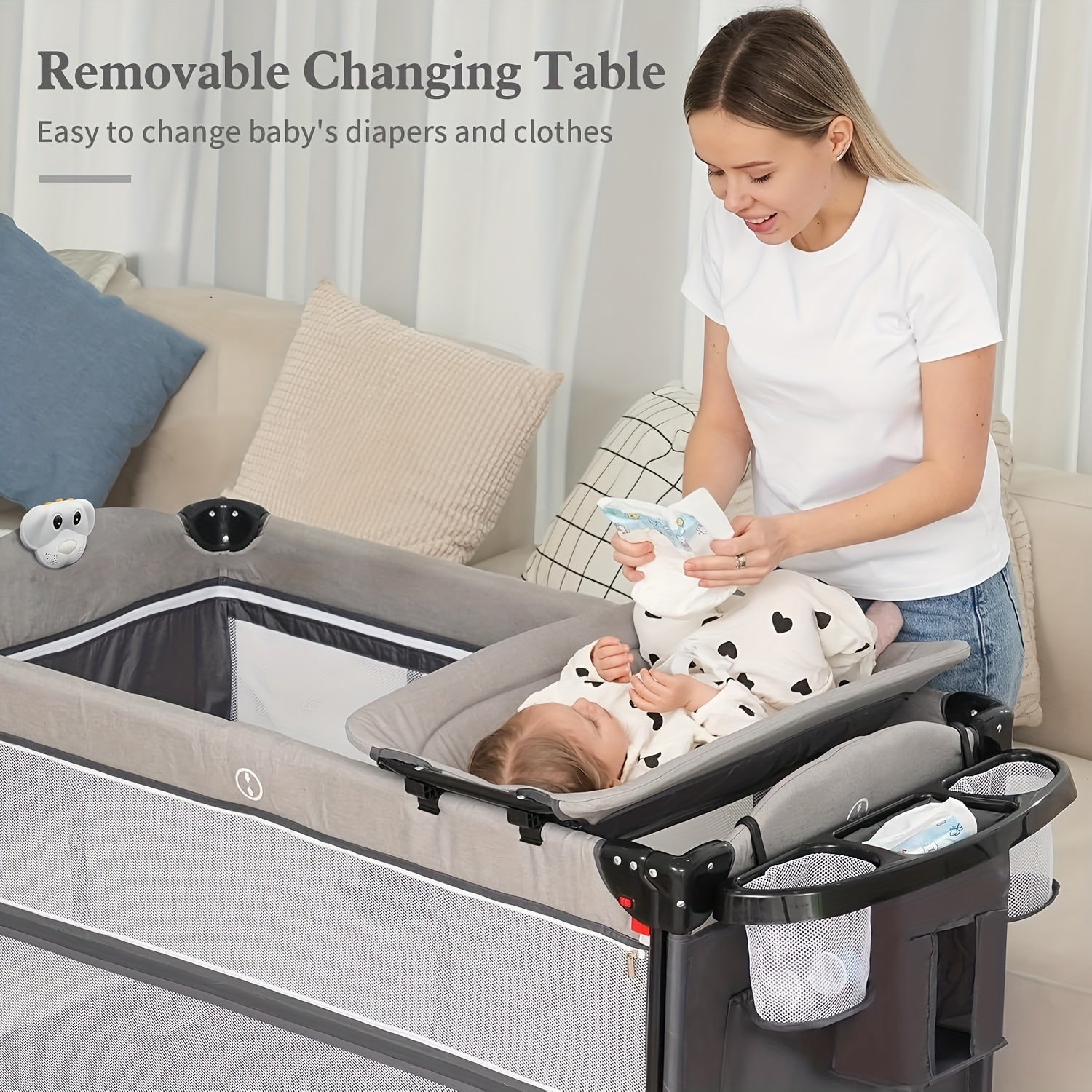 5 In 1 Baby Bassinet Bedside Sleeper - Beside Bassinet With Diaper Changer, Mattress, Bedside Crib With Storage, Foldable Bassinet From Newborn To Toddler (Light Gray) - For New Parents - Suitable for Nursery & Travel - Ideal