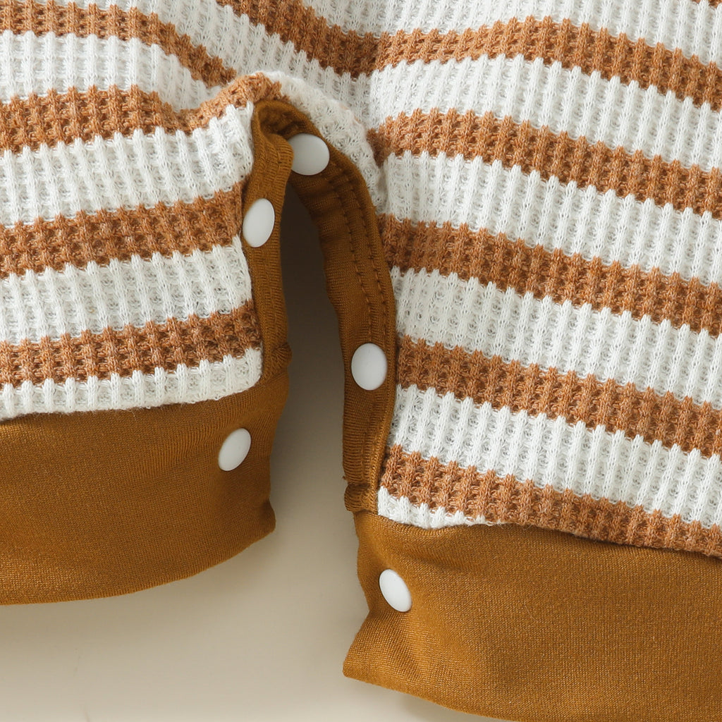 Baby Boy Fashion Waffle Strip Short Sleeve Rompers