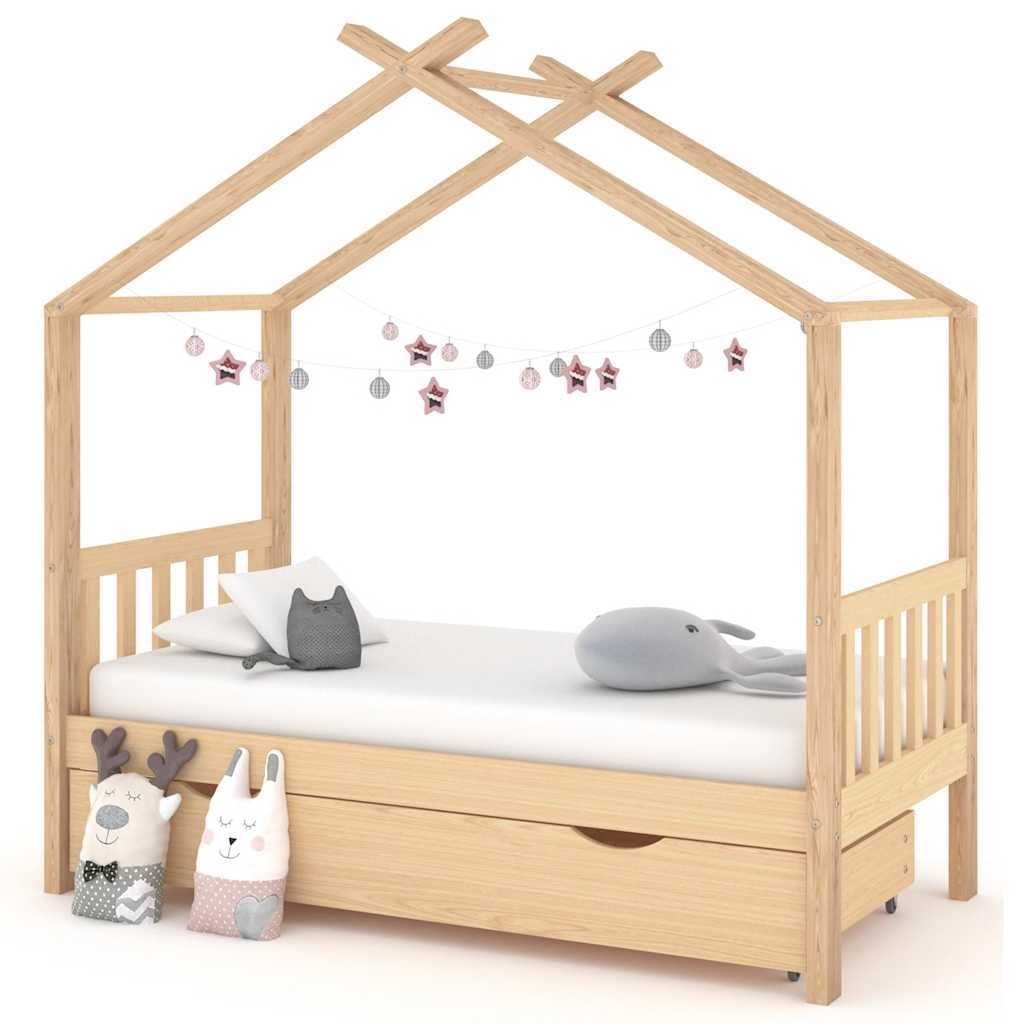 Children's Bed with Drawer Solid Pine Wood   Children's Bed