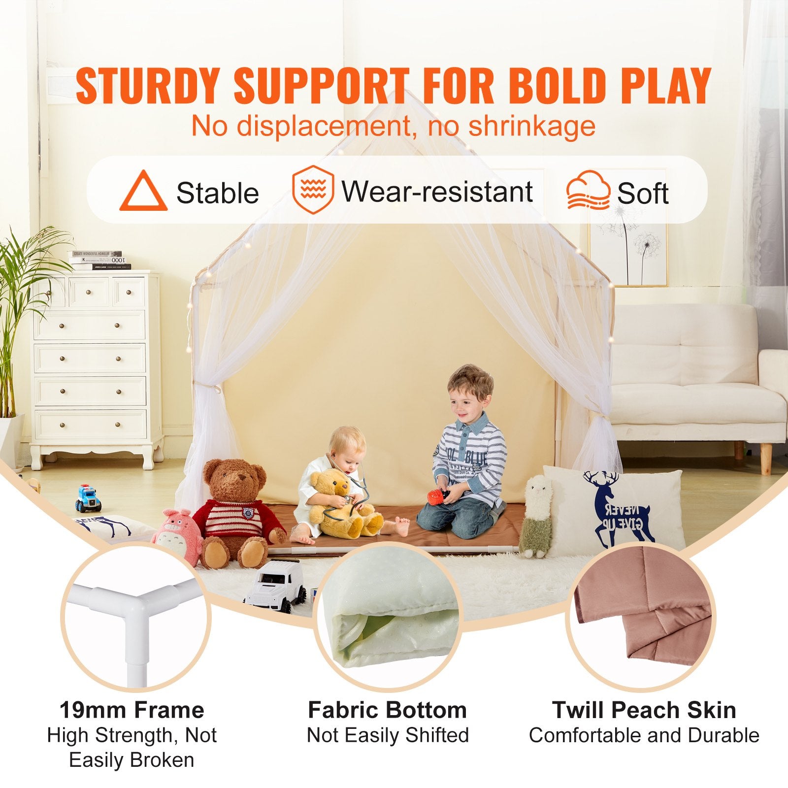 VEVOR Kids Play Tent, Kids Tent For Kids 1-5 Years Old, Toddler Tent With Mat And Tent Lamp, Tent For Kids With Windows For Indoor And Outdoor, Yurt Tent For Boys And Girls, Beige