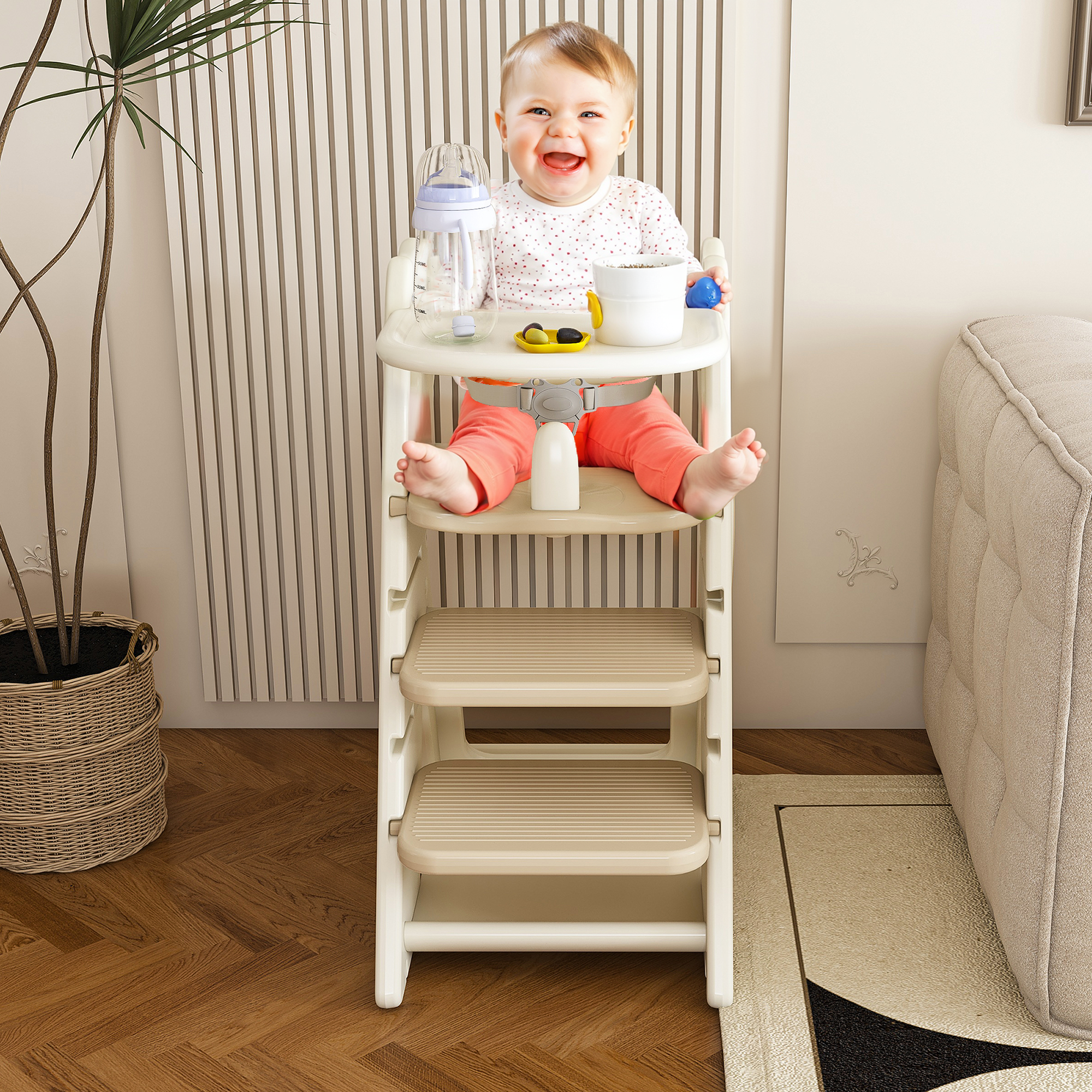 Multi Functional Growing Up Dining Chair,A High Chair Suitable For Eating And Feeding,Adjustable Height Toddler Tower,Use Five-point Seat Belts And A Movable Large Dinner Plate