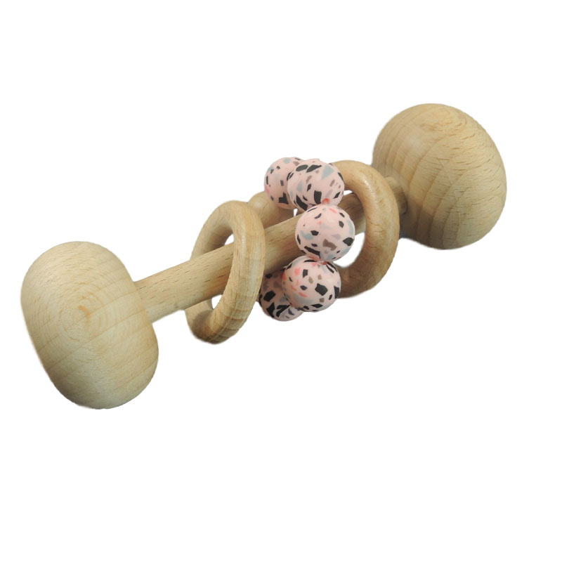 Baby Wooden Rattles, Raw Wooden Toys, Silicone Beads Color Enlightenment Education, Chewable Toys