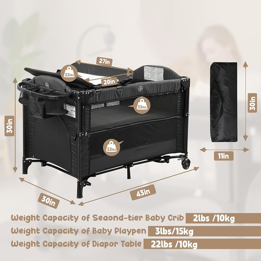 5 in 1 Baby Bassinet Beside Sleeper, Pack and Play Bassinet, Beside Sleeper for Newborn to Toddlers, Multifunction Portable Playard with Bassinet Crib, Soft Toys, Waterproof Sheet, Diaper Changer. As Halloween, Chrismas Gift