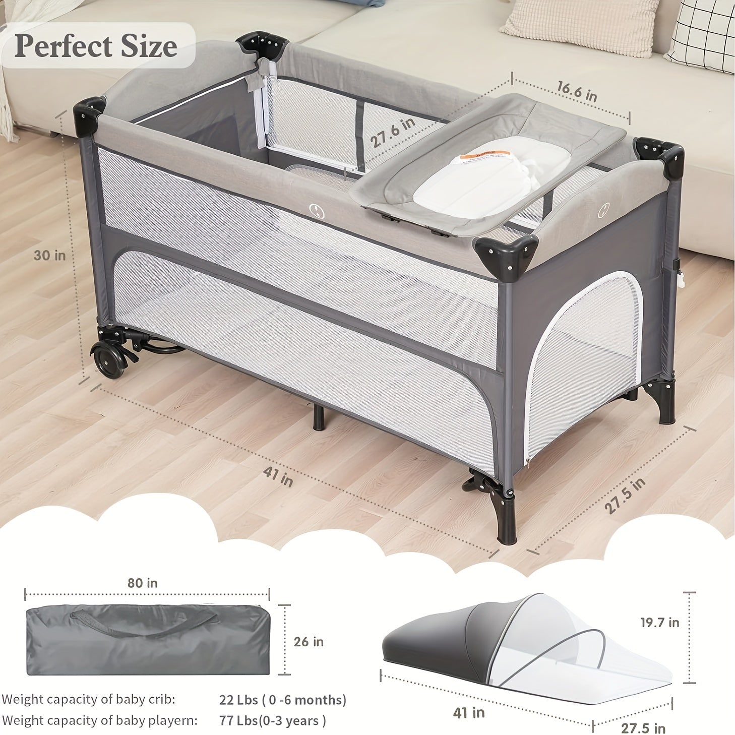 5 In 1 Baby Bassinet Bedside Sleeper - Beside Bassinet With Diaper Changer, Mattress, Bedside Crib With Storage, Foldable Bassinet From Newborn To Toddler (Light Gray) - For New Parents - Suitable for Nursery & Travel - Ideal